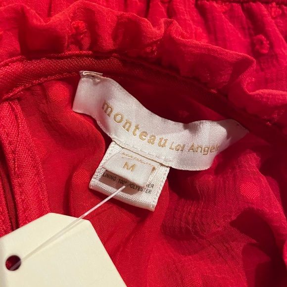 Monteau Red Dress NWT Swiss Dot Ruffle Layers Fully Lined High Neck Size Medium - Picture 2 of 12